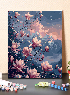 粉色玉兰花植物花卉数字油画