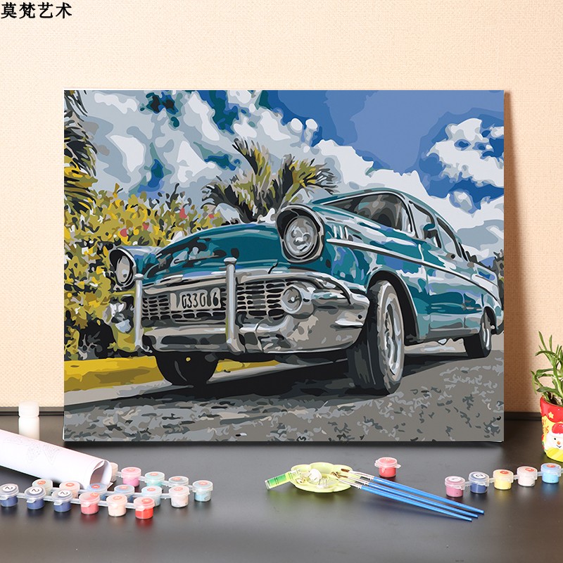 数字油画diy手工填充帅气汽车男生卧室装饰手绘涂色丙烯油彩画画图片