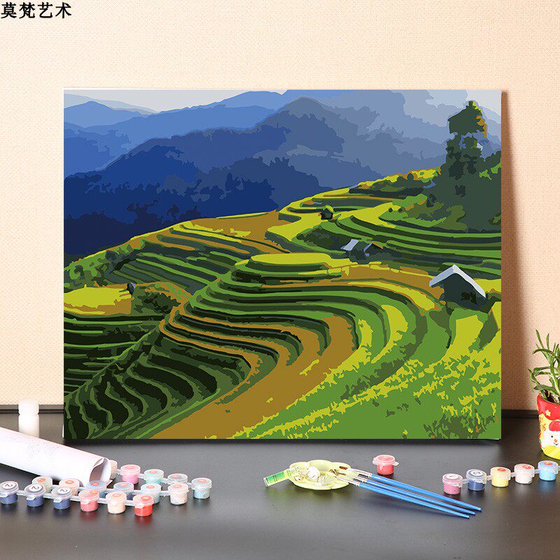 数字油画diy手工中国风治愈美好梯田风景画填充手绘填色油彩画画