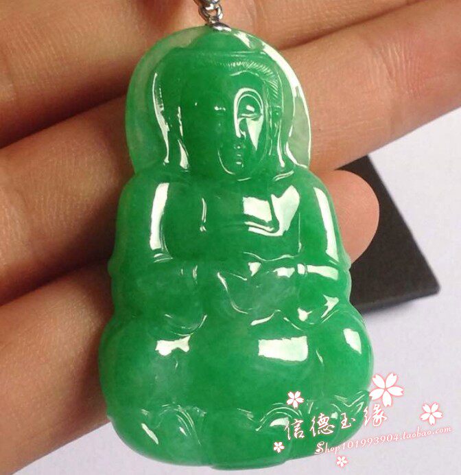 新品爆款玉石翡翠色观音吊坠项链阳绿亮货玉观音挂件男款吊坠