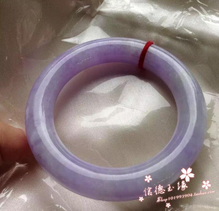 翡翠色玉石手镯圆条紫罗兰冰种春带彩飘花女玉镯简约款淡紫色手镯