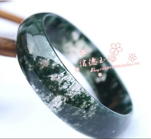 正品水草玛瑙A货玉髓玉手镯子天然草绿冰飘花水润女款玉镯带证书
