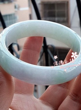 翡翠色玉石手镯淡紫罗兰飘花冰种女款玉镯子晴水淡色百搭玉石手镯