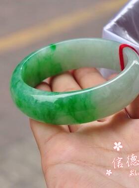 翡翠色玉石手镯冰透满绿阳绿飘翠花女玉石镯子简约款飘花玉石手镯