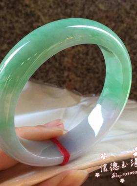 翡翠色玉石手镯冰种紫罗兰阳绿飘花女玉手镯简约款玉镯阳绿色女款