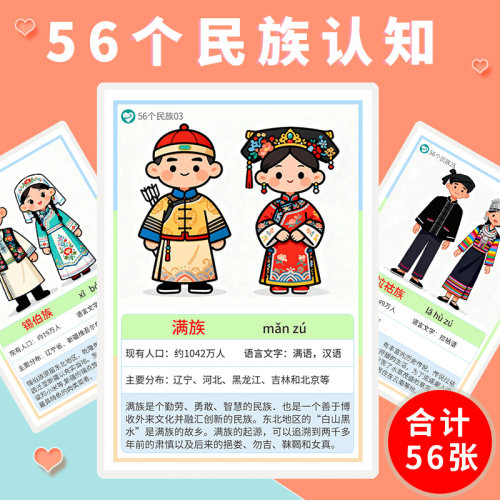 56个民族卡片儿童早教认知卡片