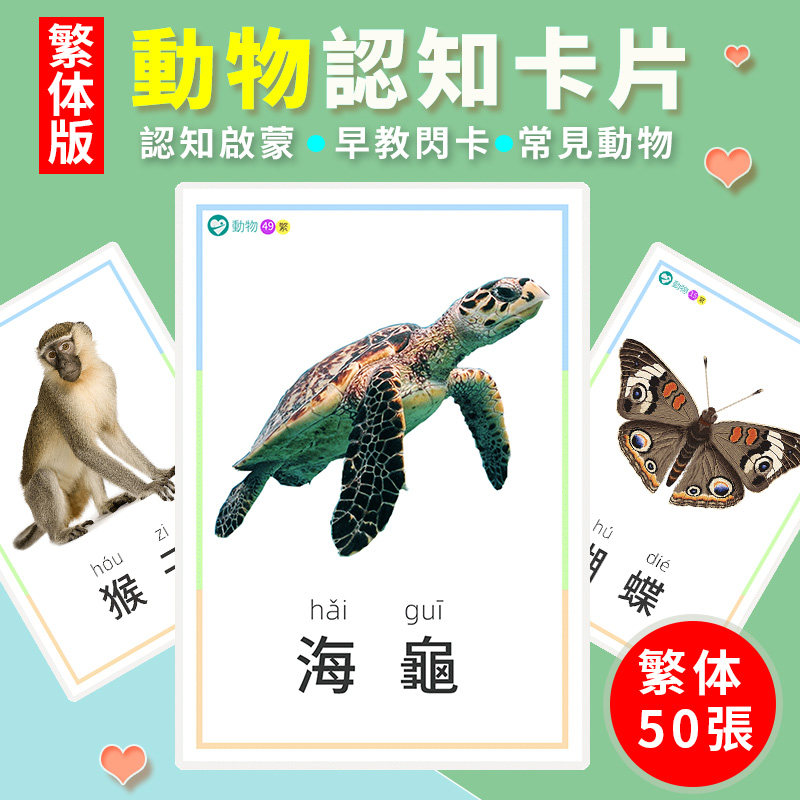動物認知卡片兒童看圖識物早教英文英語發音閃卡幼稚園訓練教具