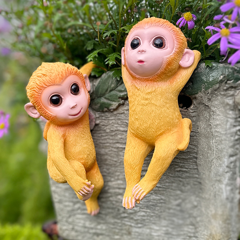 创意栅栏花盆阳台仿真小猴子挂件