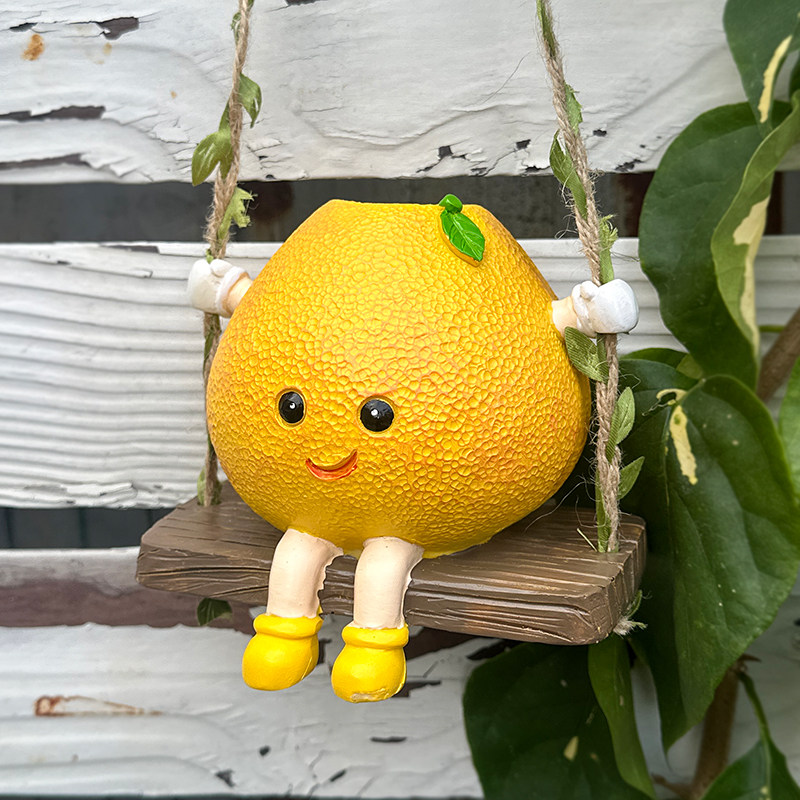 可爱笑脸柠檬娃娃秋千挂件小花盆橘子小桔造型户外阳台装饰挂饰萌