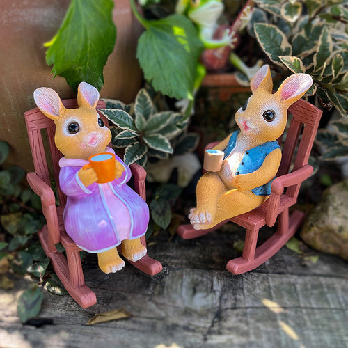 可爱办公室桌面兔子摇椅摆件