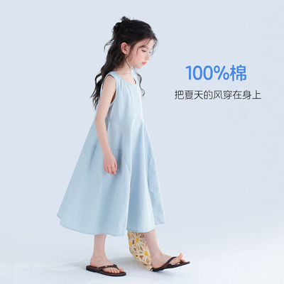 女童无袖连衣裙2026夏季新款儿童洋气法式纯棉背心裙中长款裙子薄