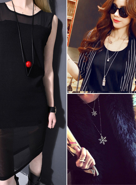 韩国百搭长款双层挂件装饰项链