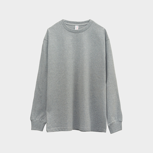 简约基础款浅灰色全棉重磅250g纯棉圆领长袖T恤男女厚实打底纯色T