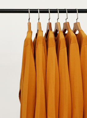 复古风姜黄色250g重磅纯棉圆领长袖T恤男女纯色全棉宽松体恤大码T