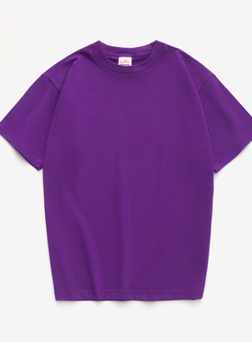 【小白家】紫色日系重磅厚实纯棉纯色短袖圆领t恤男女情侣大码