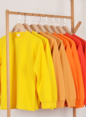 【小白家】鲜黄色糖果色250g重磅纯棉厚实圆领长袖全棉T恤女男