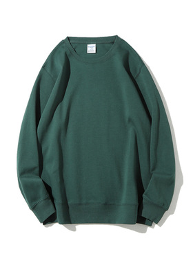 300g重磅墨绿色深绿复古纯色重磅外套长袖圆领套头卫衣女男大码