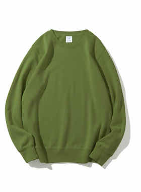 军绿色牛油果绿复古ins风300g重磅纯色长袖圆领套头卫衣女男大码