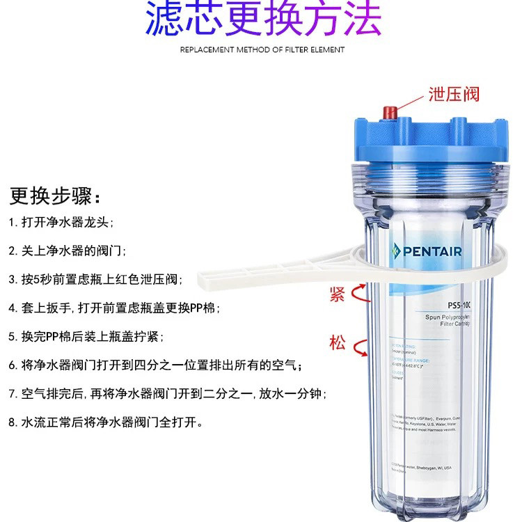 10寸滨特尔爱惠普原装透明大蓝瓶3分接口前置过滤器10寸PP棉滤瓶