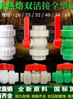 PPR热熔双活接全塑球阀白色灰色绿色20-63全塑活接球阀水管阀门