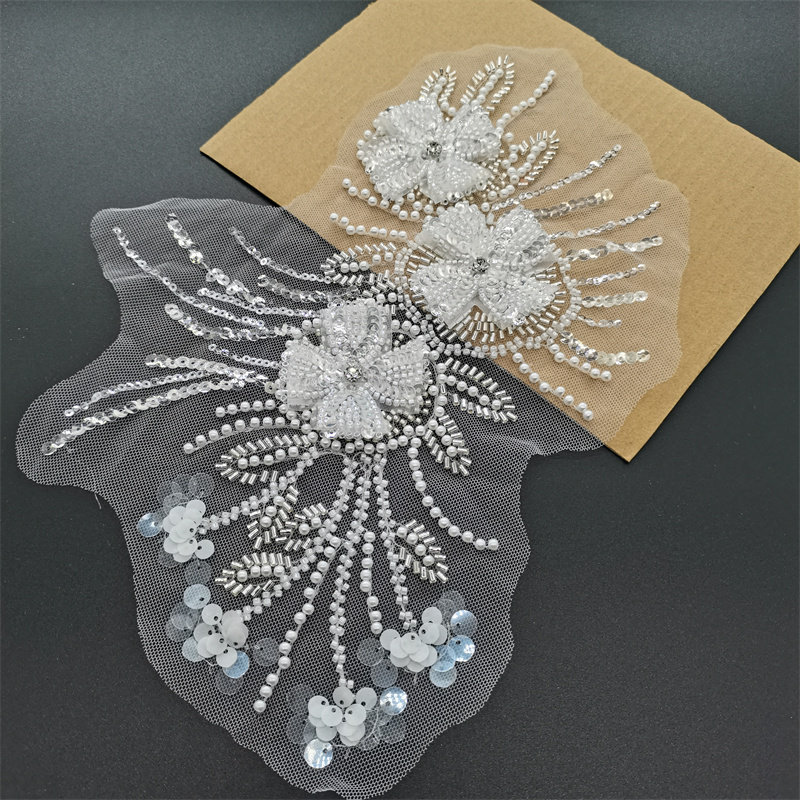 立体花朵亮片珠子刺绣花片蕾丝布贴舞台礼服演出服装婚纱装饰辅料