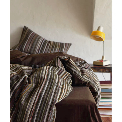 亚嘉士的巡礼/vintage小美式复古空气提花绿咖条全棉床单四件套