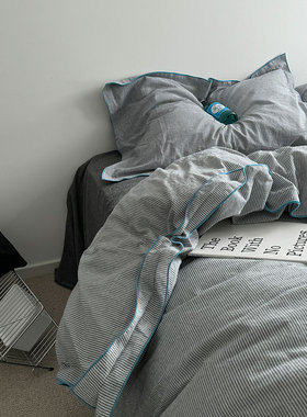 breton stripes/格雷系密拷条纹水洗色织床单四件套全棉被套床笠