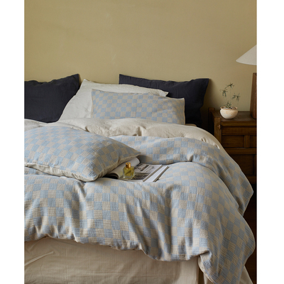 维克的岛屿/Nordi松软海盐三层纱格子全棉四件套双层纱床单被套