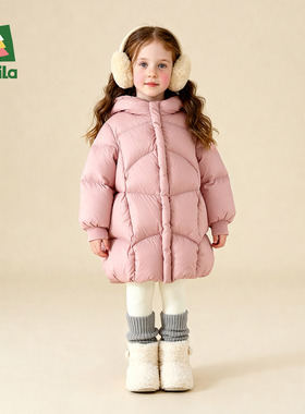 Amila女童三防羽绒服中长款儿童宝宝加厚保暖外套连帽中小童冬装