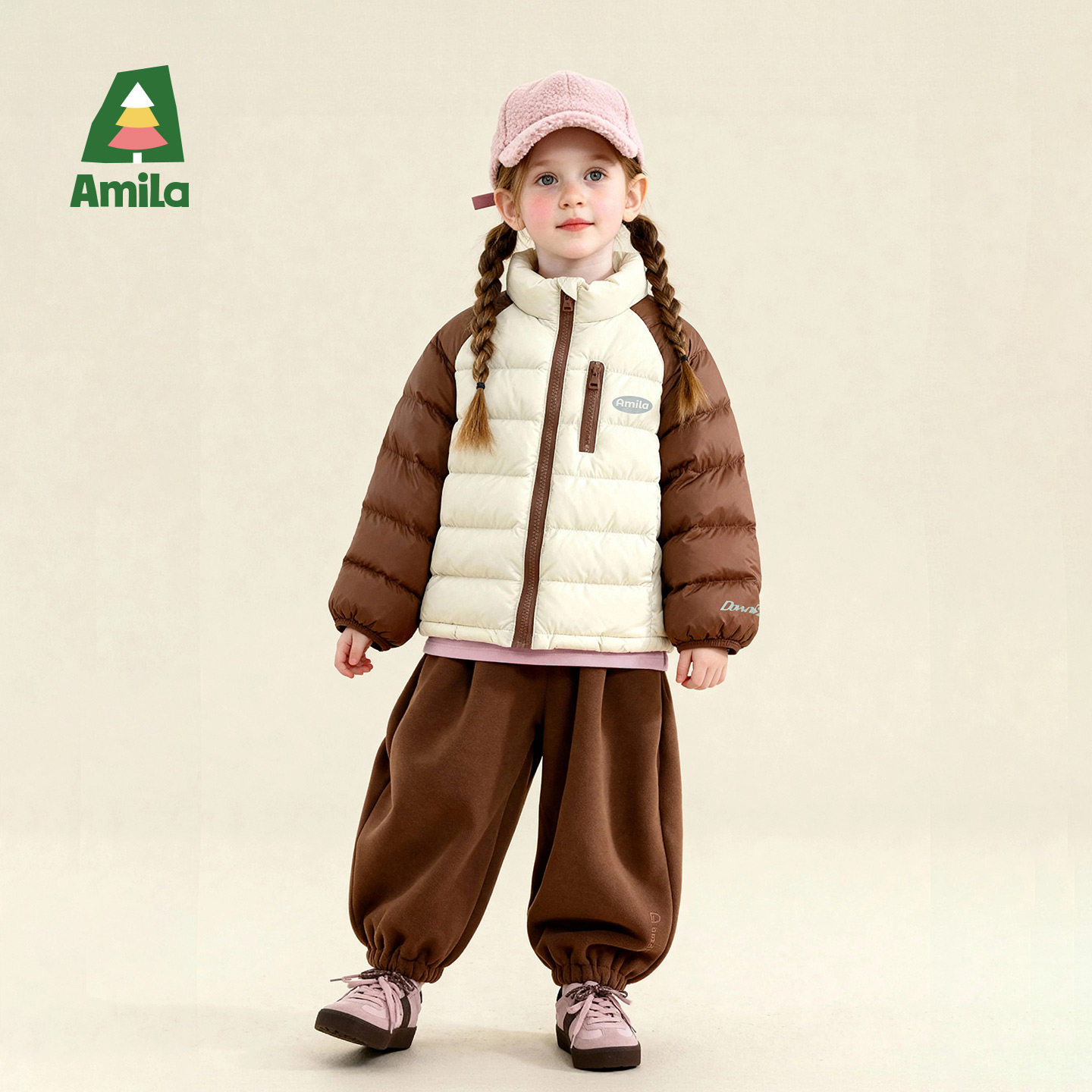 Amila女童装三防轻薄羽绒服儿童宝宝冬季保暖外套短款中小童洋气