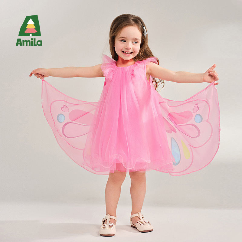 Amila女童夏季背心连衣裙儿童宝宝表演蝴蝶仙女裙小童洋气公主裙