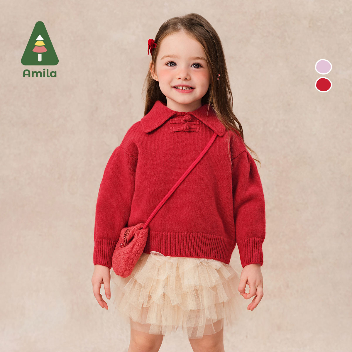 女童装甜美翻领毛衣啊咪啦冬款