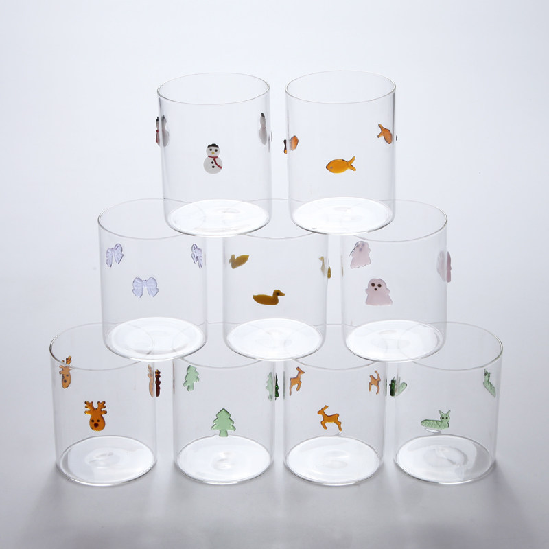 创意玻璃杯ins风可爱卡通图案家用喝水杯子高颜值咖啡牛奶果汁杯