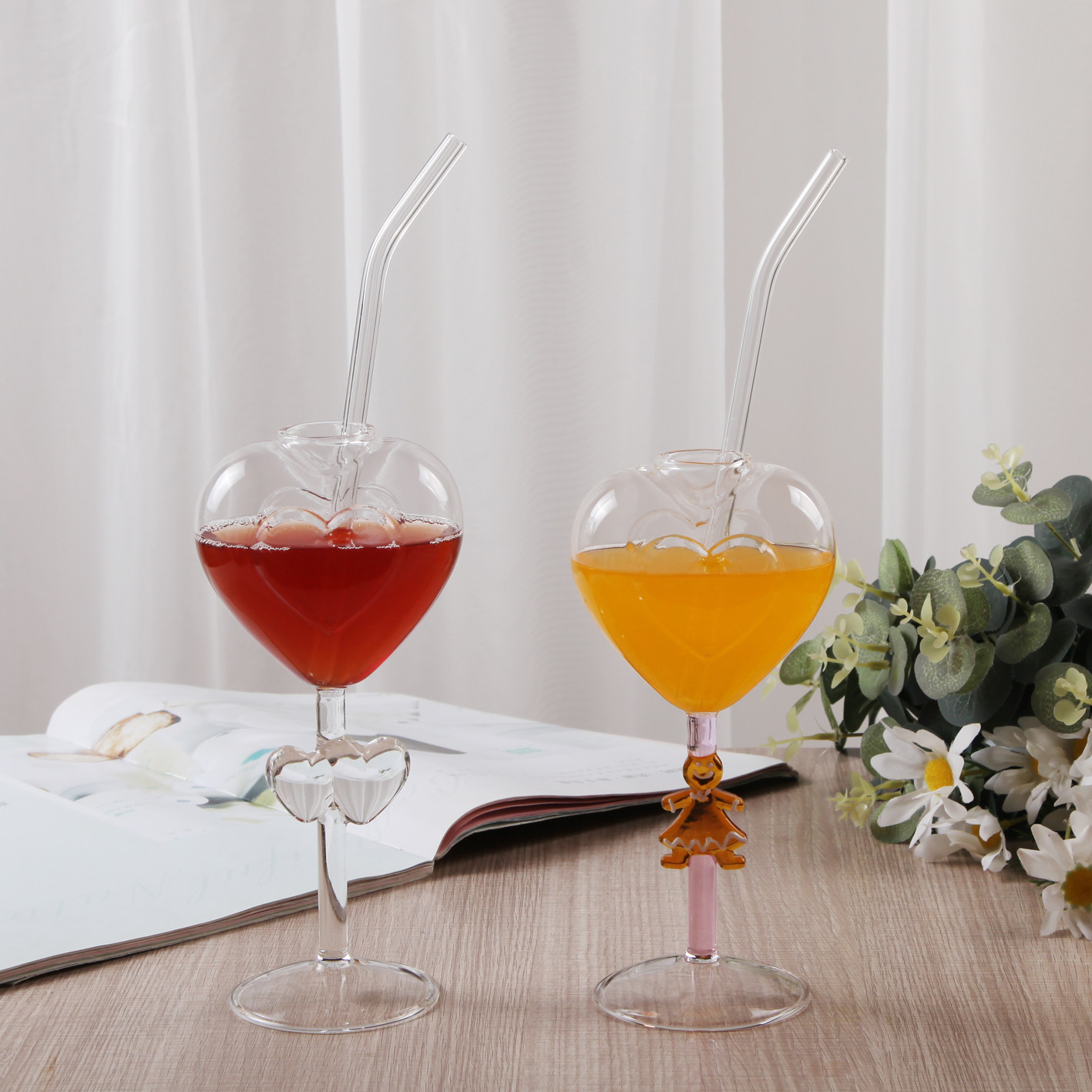网红ins爱心鸡尾酒杯创意家用玻璃红酒杯葡萄酒杯子心形高脚杯