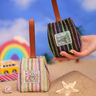 原创波西米亚迷你小包包民族风编织草编零钱包多功能钥匙包口红包