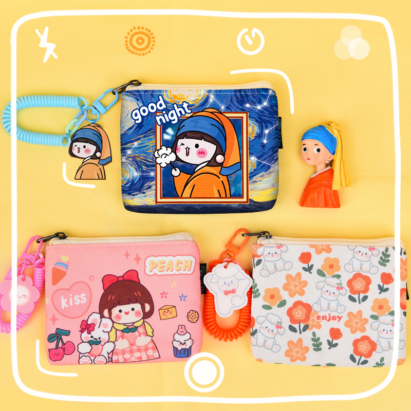 新款拉链帆布小钱包可爱口红包学生小零钱包女迷你硬币耳机收纳包