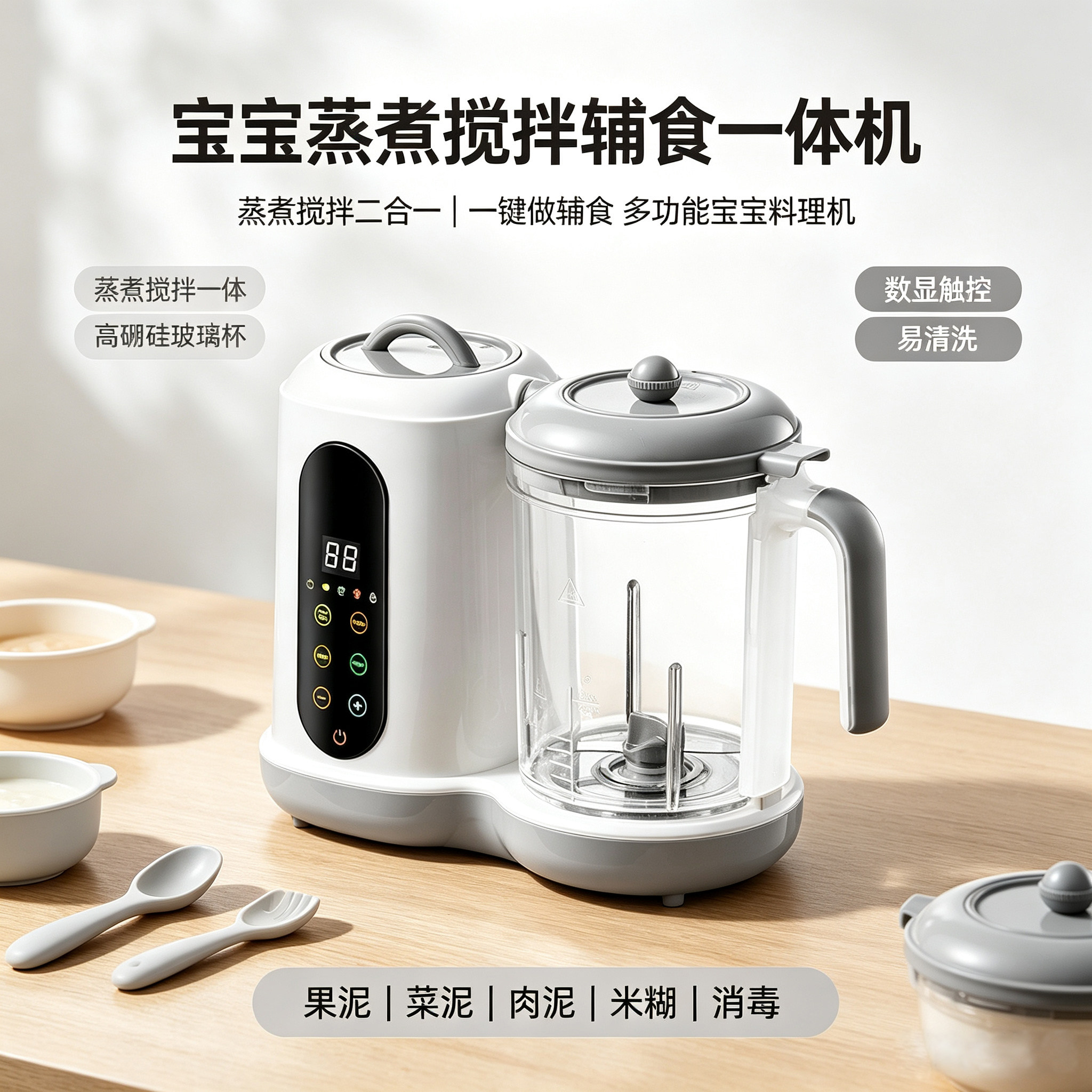 110V辅食机便携式蒸煮搅拌一体机迷你宝宝婴儿研磨绞肉搅拌料理机