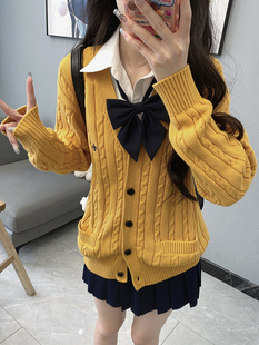 星星抱月球 甜饼秋冬复古加厚针织开衫麻花毛衣女长袖v领外套上衣