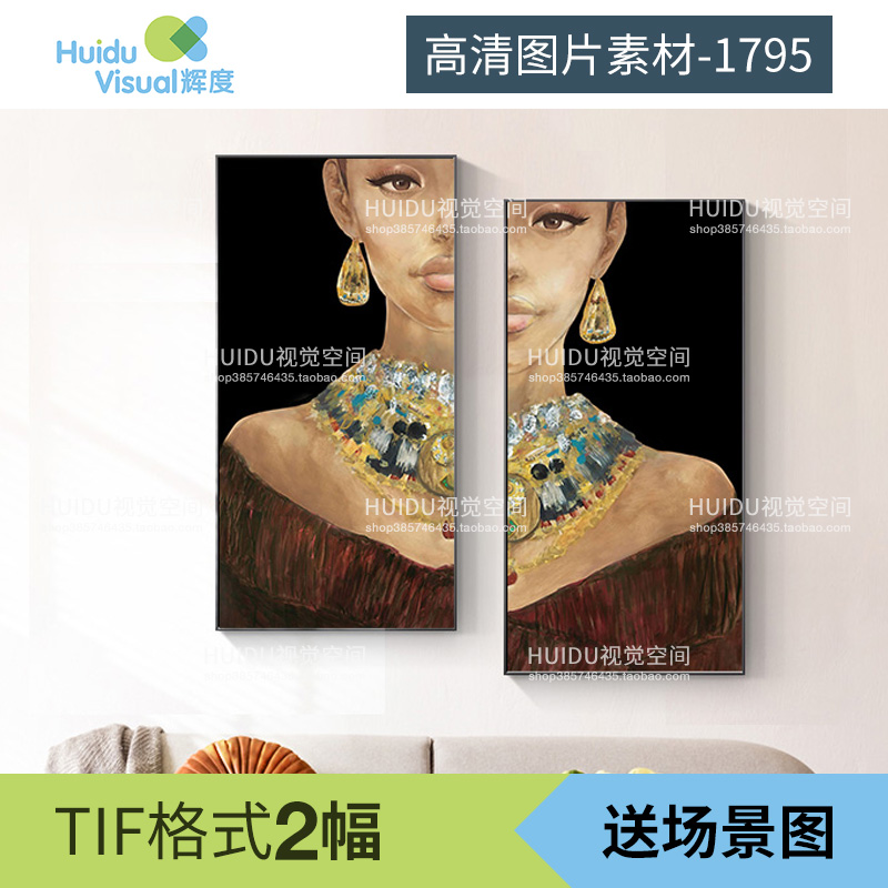 现代美式复古手绘美女油画玄关装饰画素材高清画芯图片