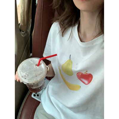 韩系甜美派～卖爆了微笑脸水果印花纯棉T恤女夏季甜酷显瘦