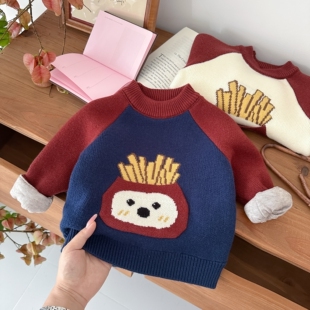 2025秋冬新款男童毛衣加绒加厚男宝宝卡冬季儿童针织衫中小童德绒