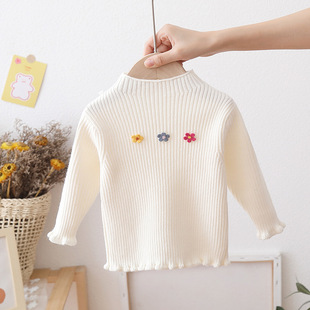 秋冬女童打底毛衣半高领宝宝婴儿纯色针织衫洋气百搭外搭保暖上衣