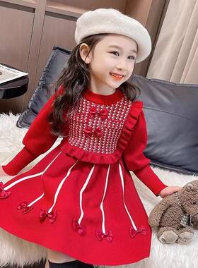 女童连衣裙儿童针织毛衣裙子秋冬