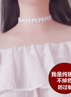 choker黑白蕾丝蝴蝶超仙短款项圈