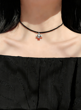 S925纯银玉桂狗黑色皮绳项圈