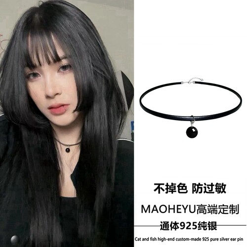 天然博主黑曜石颈链S925纯银