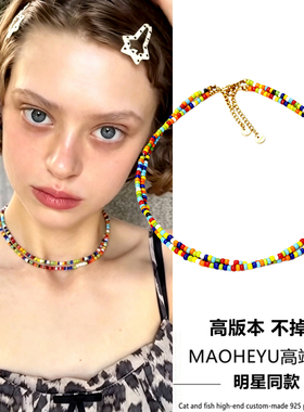 不掉色高级彩珠串珠项链