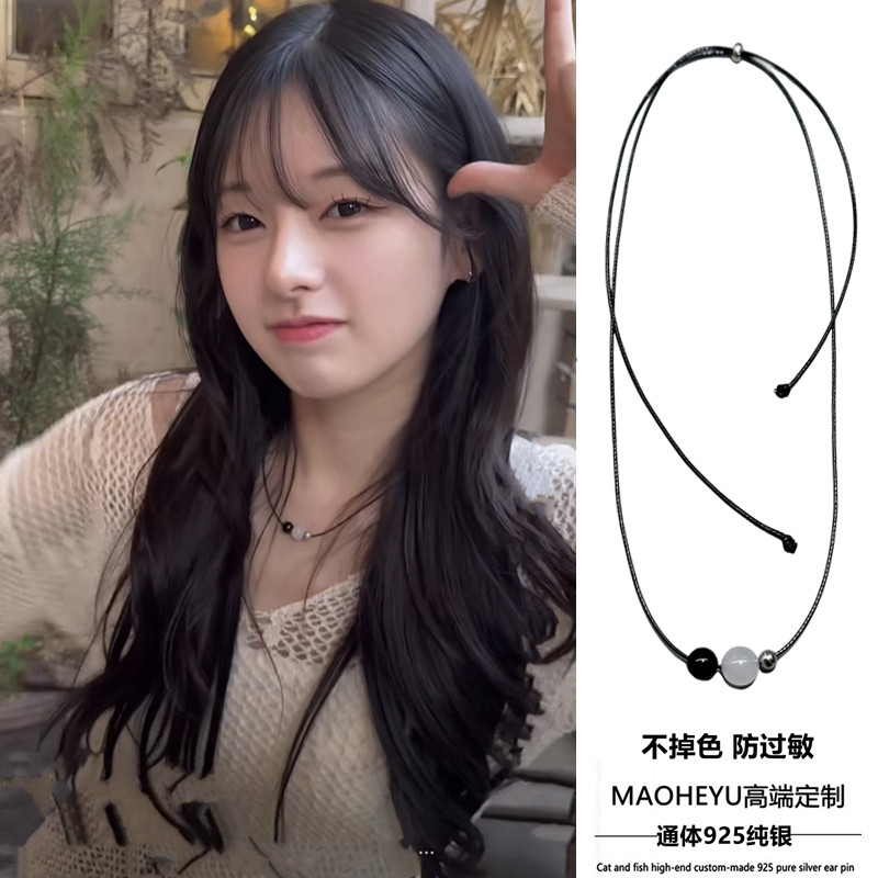 不掉色INS风黑绳抽拉调节项链图片
