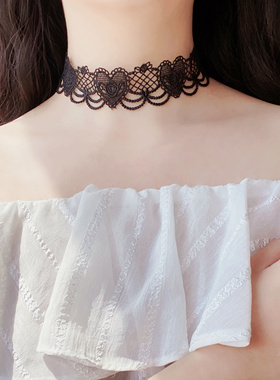 925纯银心形宫廷复古蕾丝choker项圈遮疤痕项链气质桃心脖子饰品