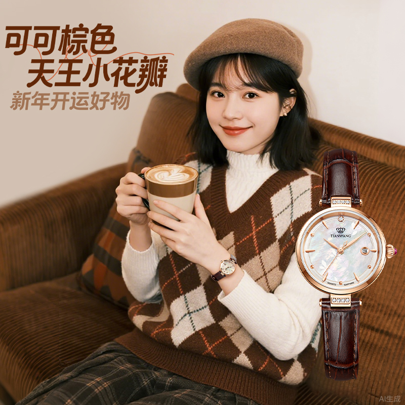 天王表小花瓣女表繁花系列31368小表盘石英贝母手表女生生日礼物